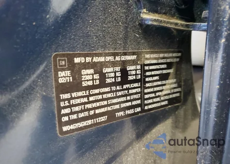 2011 Buick Regal Cxl из США, поврежденный, VIN W04GY5GV2B1112327